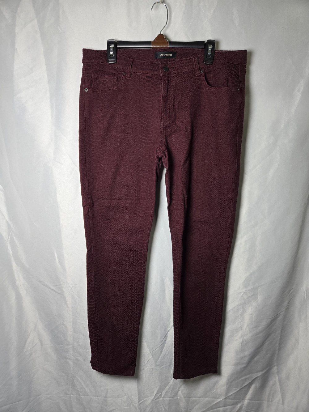 Joe Fresh Burgundy Snakeskin Embossed Ultra Slim Skinny Jeans - Picture 1 of 8